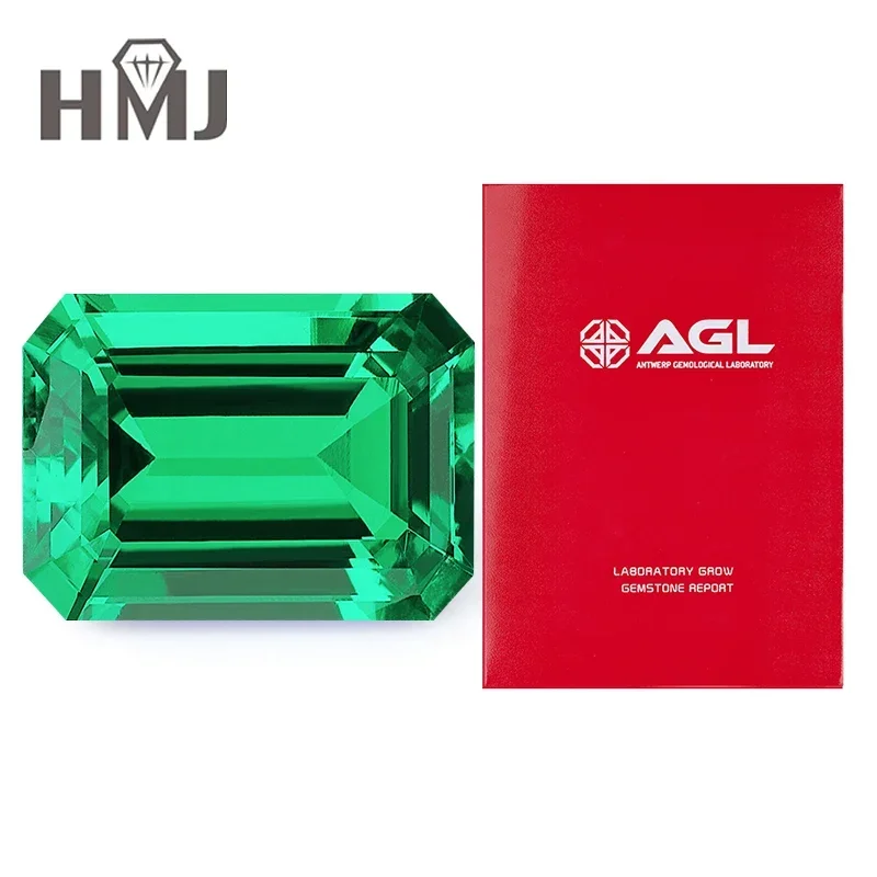 Lab Grown Columbia Emeralds Hydrothermal Emerald Cut  Hand Cutting Advanced Jewelry Making Materials with AGL Certificate