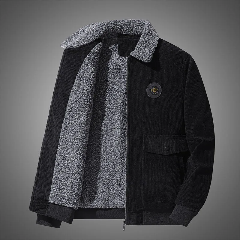 

Winter Clothes Fleece Thickened Cotton-padded Clothes Men Middle-aged Loose Casual Tooling Multi-pocket Corduroy Jacket Men
