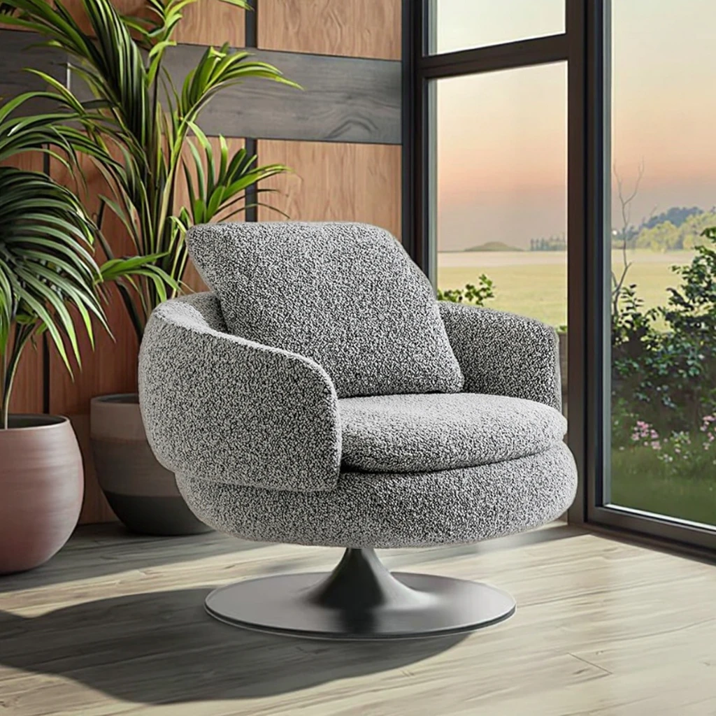 Italian Style Armchair Luxury Villa Living Room High Backrest Fabric Swivel Leisure Lounge Accent Chair Sofa Chair