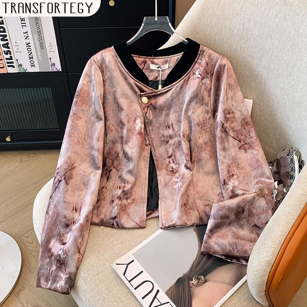 Plus size women's autumn and winter casual loose retro Chinese coat standing collar long sleeve clip cotton blouse 2024 new