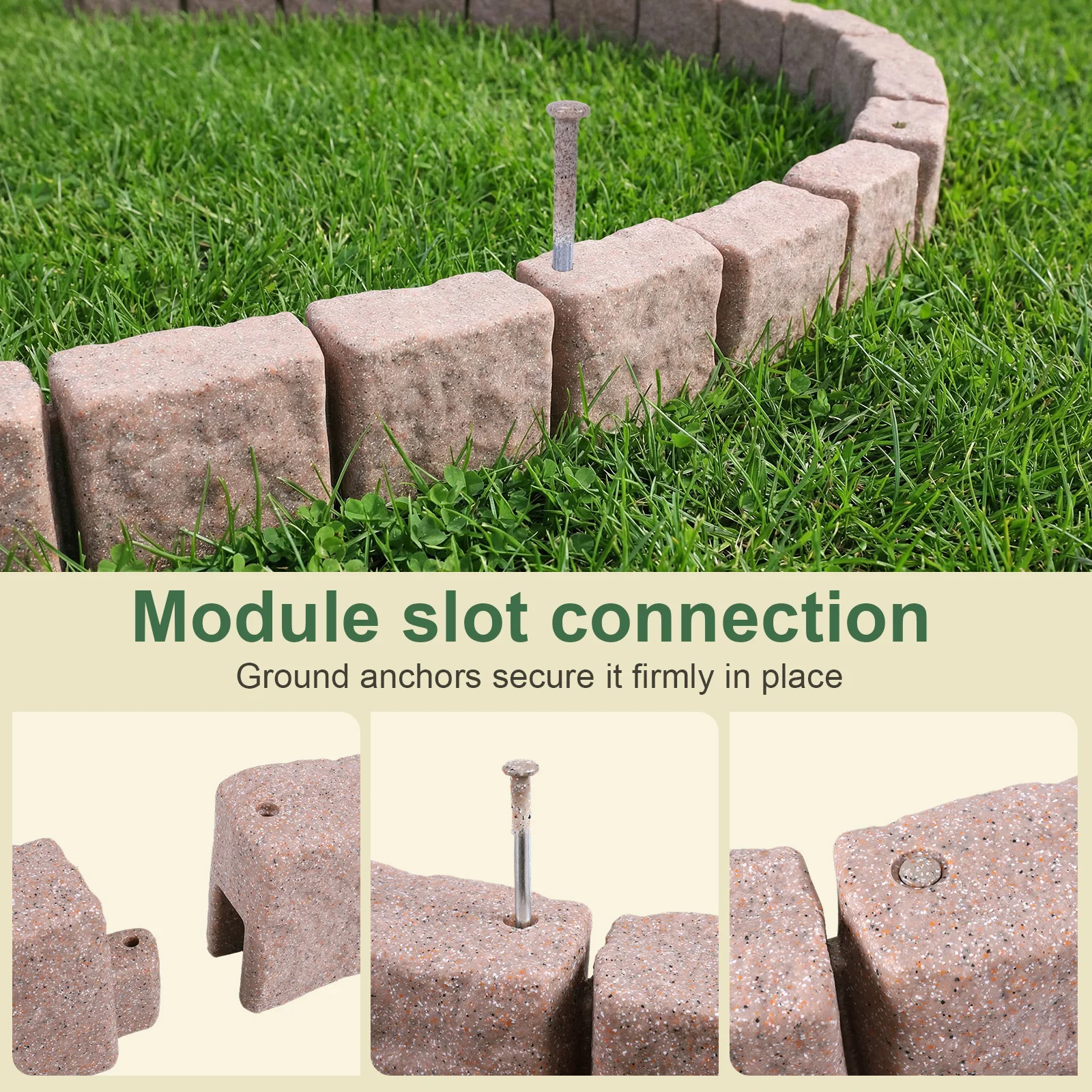 

Faux Stone Landscape Edging Decorative Stone-Look Garden Border with 24 Pieces Spikes 12pcs for Flower Bed Tree Rings Pathways