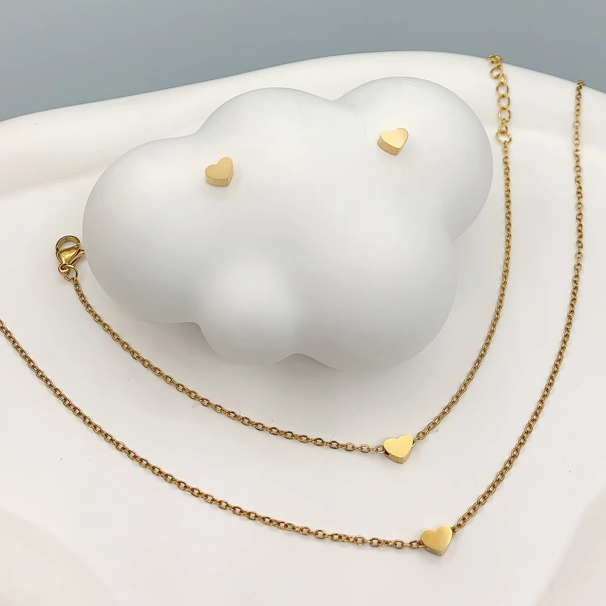 4-Piece فتاة الموضة الحب الفولاذ المقاوم للصدأ قلادة قلادة سوار القلب القلب وأقراط عيد الميلاد السنة الجديدة هدية عيد ميلاد #2