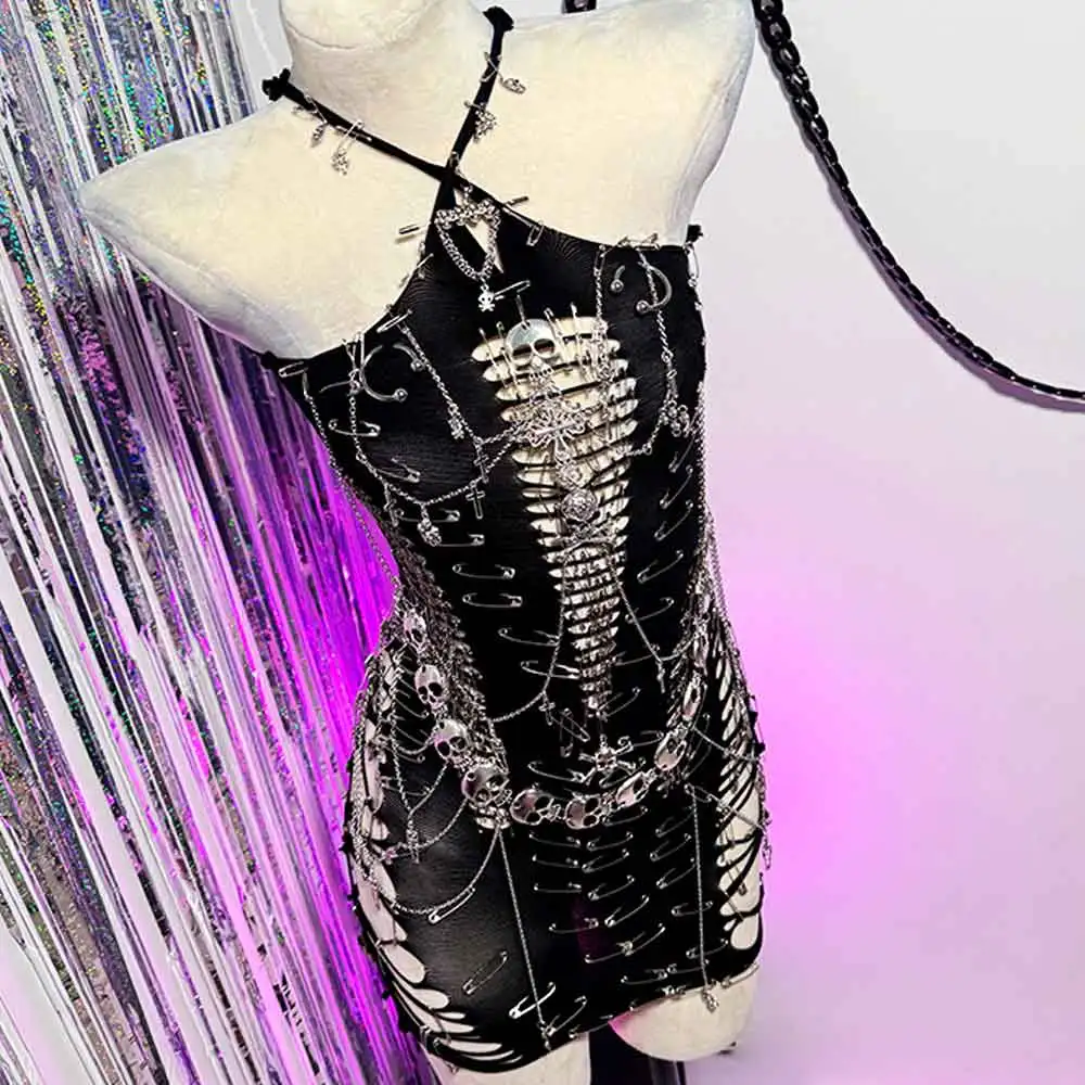Women's Y2K Gothic Cross Crop Top Emo Grunge Punk Tank Egirl 90s Style Goth ALT Dress for Rave Festival Alternative Clothing