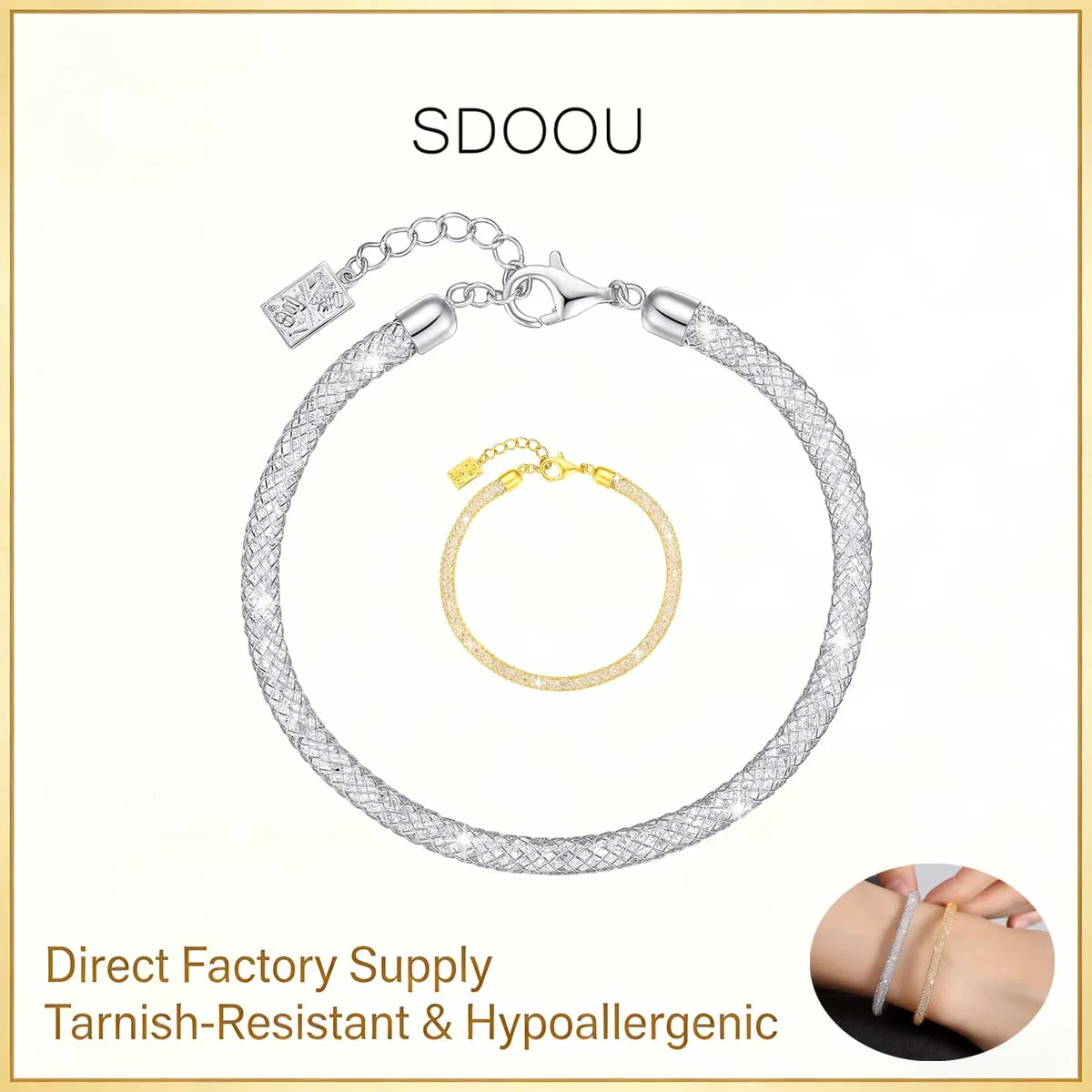 

SDOOU Shiny 925 Sterling Silver Full Zirconia Mesh Bracelet Adjustable Everyday Party Fine Jewelry Birthday Gift for Men Women