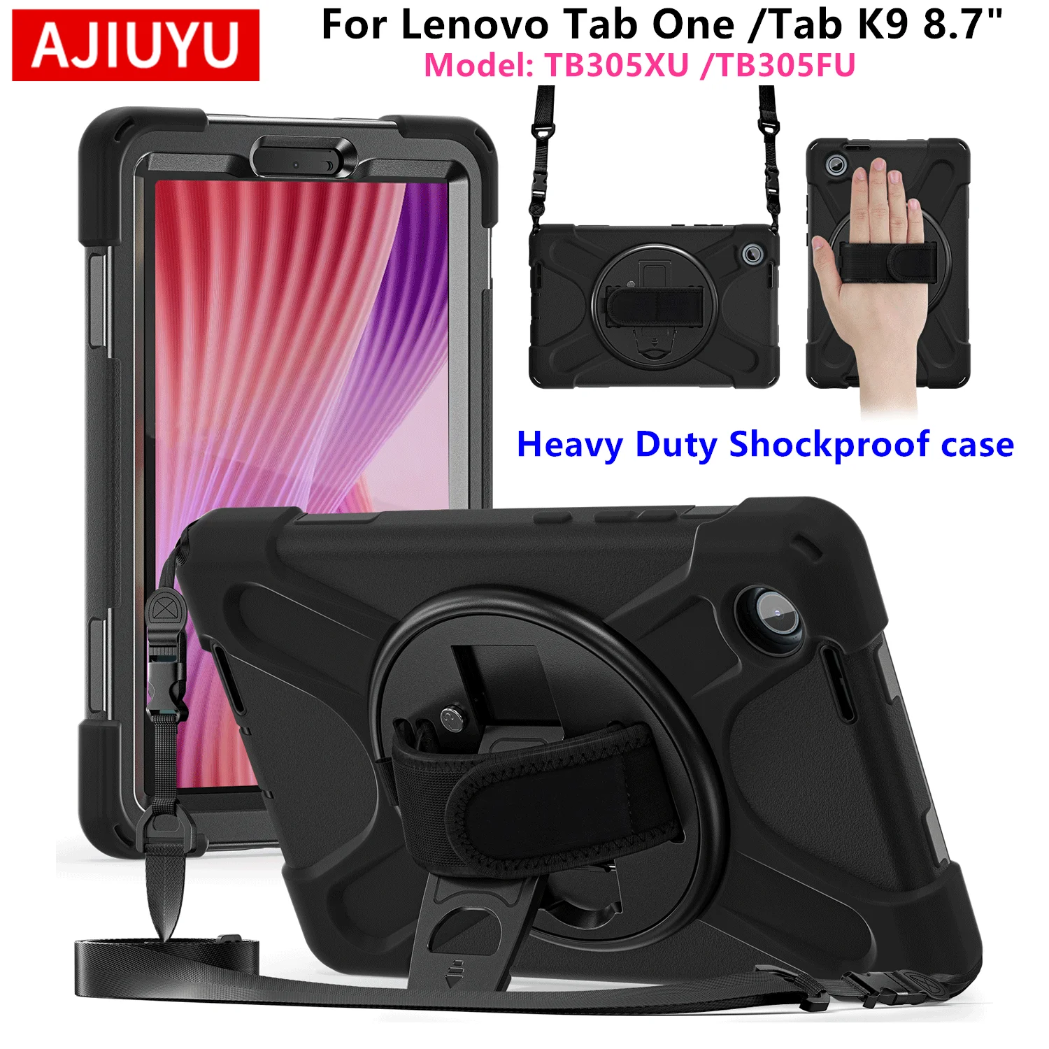 

AJIUYU Heavy Duty Shockproof Case For Lenovo Tab One 8.7 inch TB305XU TB305FU Stand Cover for Tab One / Tab K9 8.7" Tablet Case
