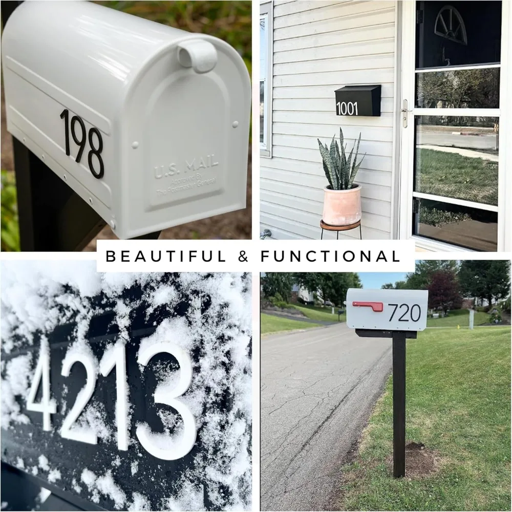 Números de caixa de correio autoadesivos pretos de 2 polegadas – à prova de intempéries, de longa duração, fácil instalação para superfícies lisas de metal ou plástico