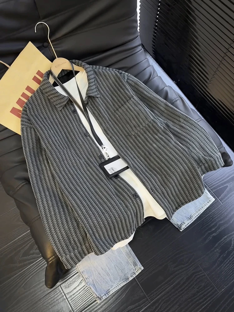 Men's Flannel Striped Shirt Long Sleeve Fleece Lined Autumn Winter Cleanfit Outerwear Design Open Cardigan Couple's Shirt