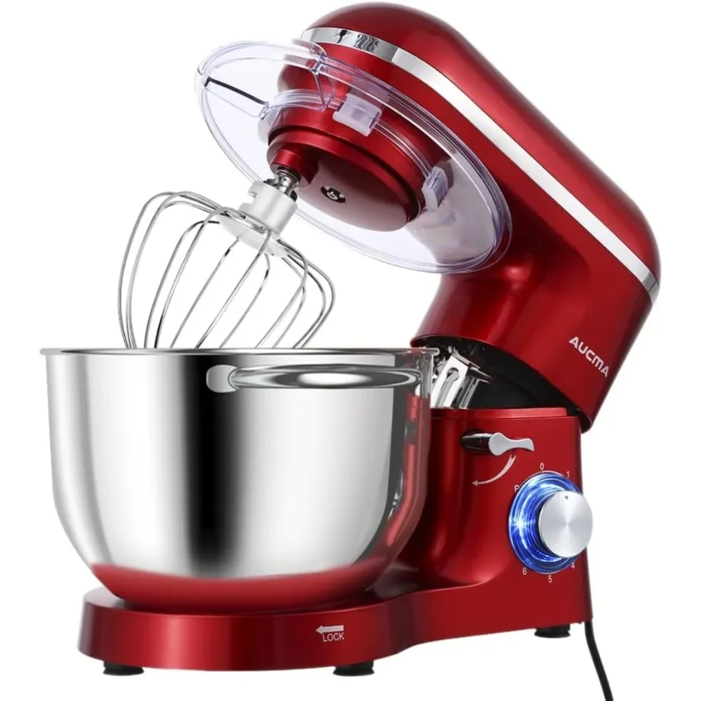 خلاط ستاند، 6.5-QT 660 وات، خلاط طعام برأس مائل 6 سرعات، خلاط كهربائي للمطبخ مع خطاف عجين، سوط سلكي