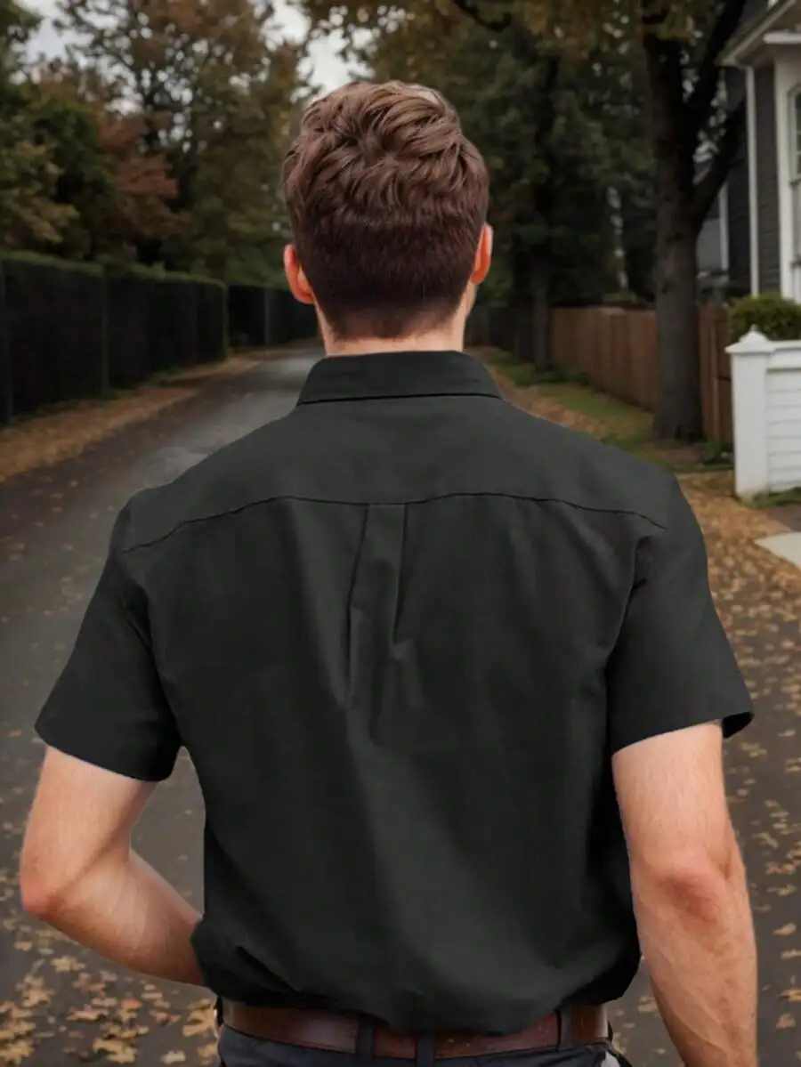 

Mens Solid Color Fitted Short Sleeve Turn-Down Collar Shirt