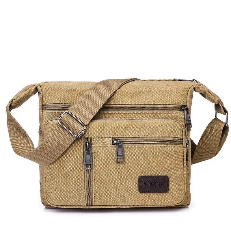 Bolso cruzado de lona con múltiples compartimentos para hombre, cartera de negocios gruesa y duradera, bolso de hombro informal de negocios