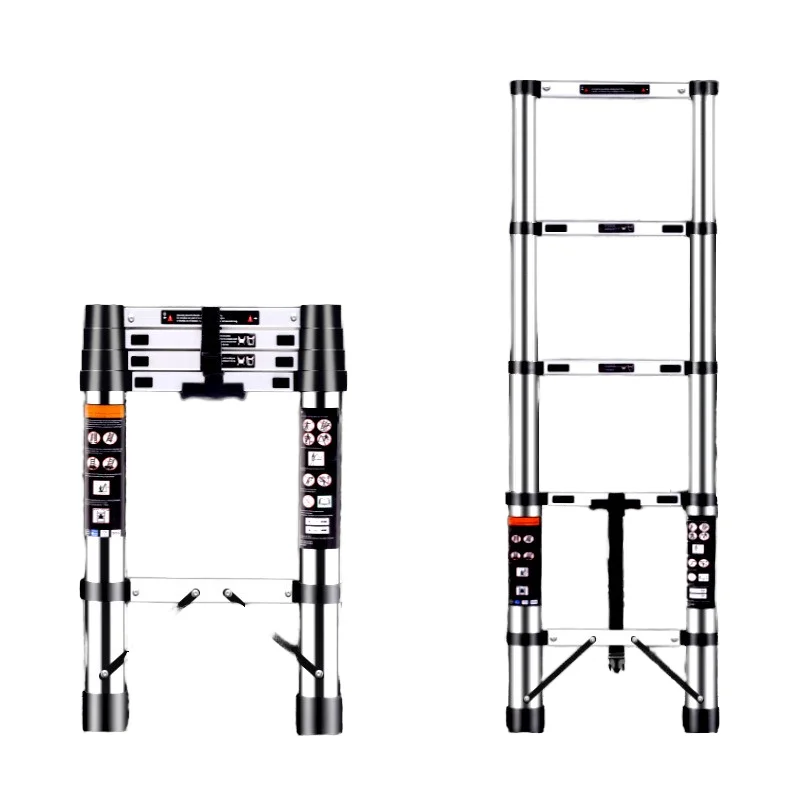 Dual-Purpose Rvs Telescopische Ladder Visgraat Bamboe Lift Trap Multifunctionele Opvouwbare Huishoudelijke Ladder Thuis