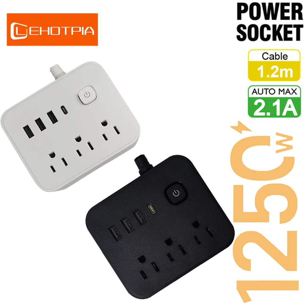 US Plug 3 AC Outlets Power Strip 1.2m Multitap Electrical Socket Extension Cord With USB C Ports Fast Charging Network Filter Ad