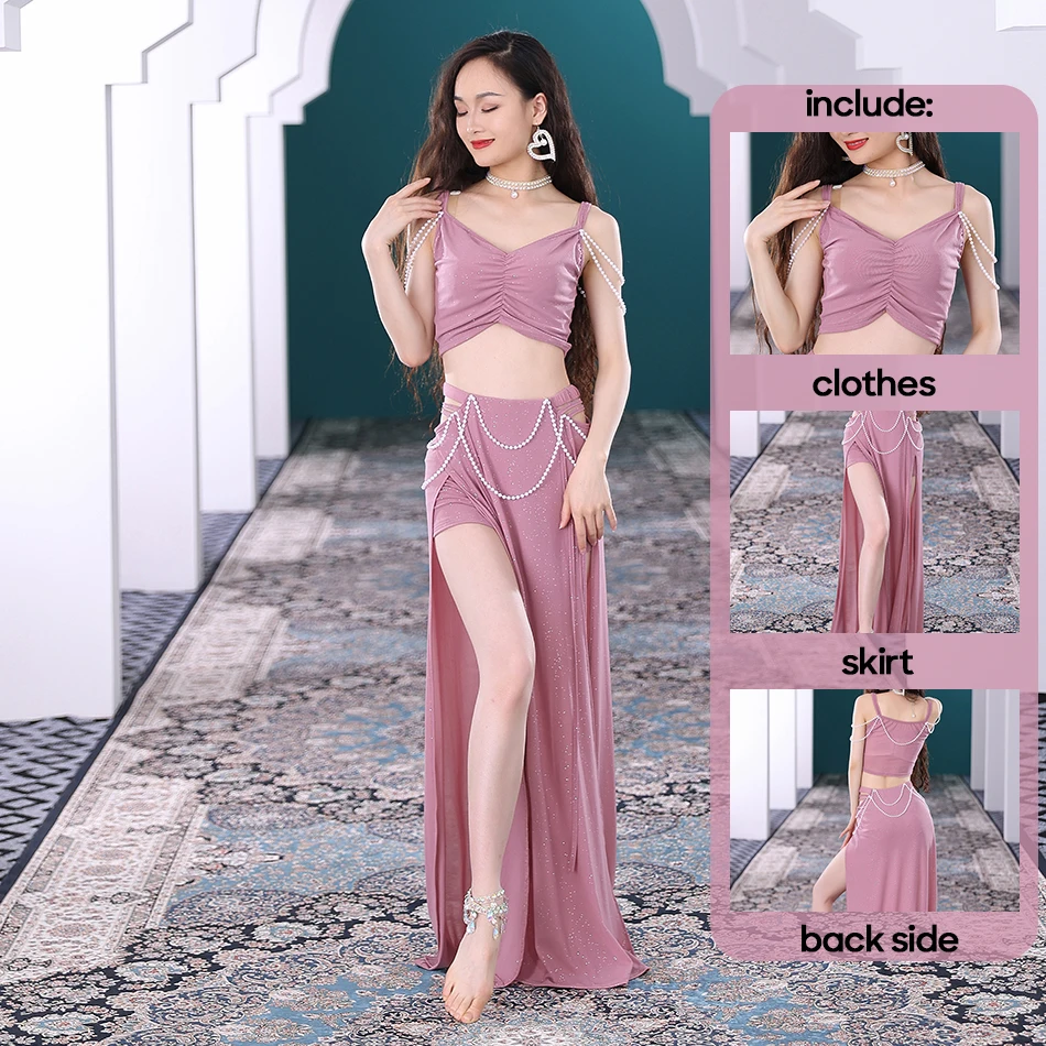 For Adult Women Belly Dance Practice Clothes Palace Style Training Clothes Oriental Dance Sexy Suit Long Skirt Female Suspender