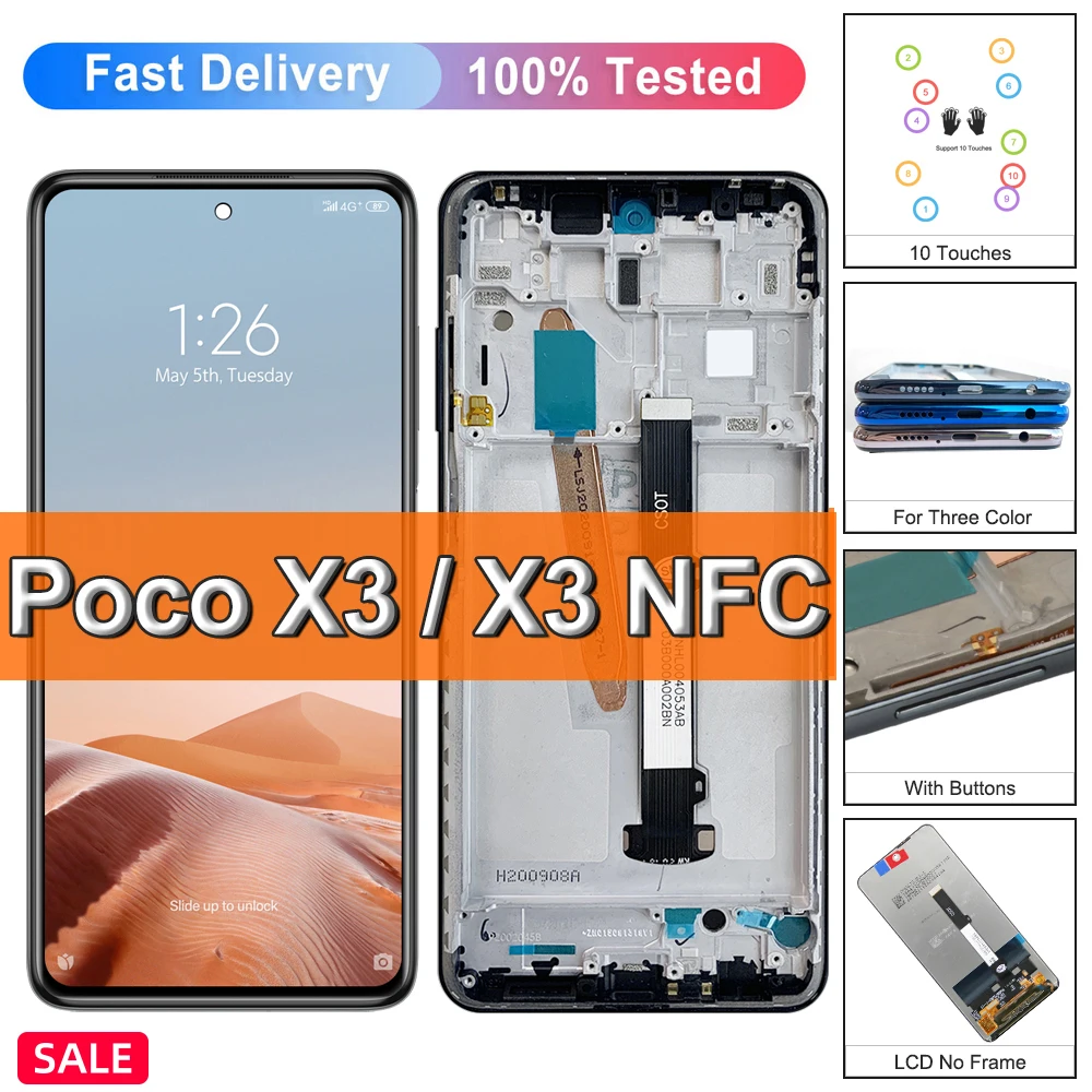 

6.67" Original For Xiaomi POCO X3 Display LCD Touch Screen Digitizer For POCO X3 Pro NFC LCD Replacement Parts M2007J20CG LCD