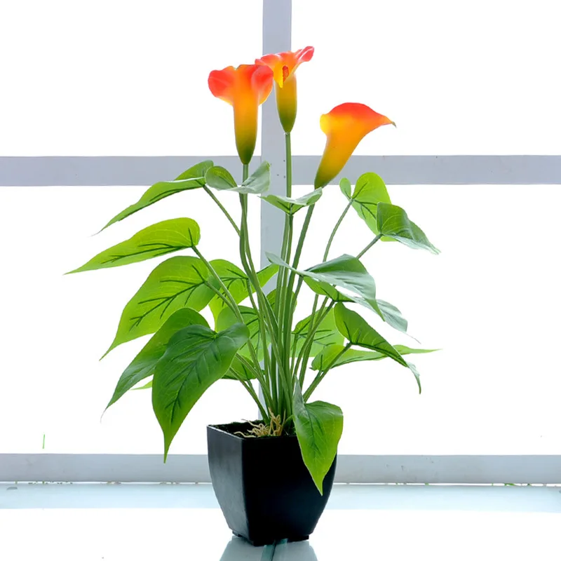 Fake Plants Bonsai Anthurium Plastic Artificial Flowers Calla Lily Garden  Decoration Green Plant Potted Home Party Event Decor - AliExpress 15