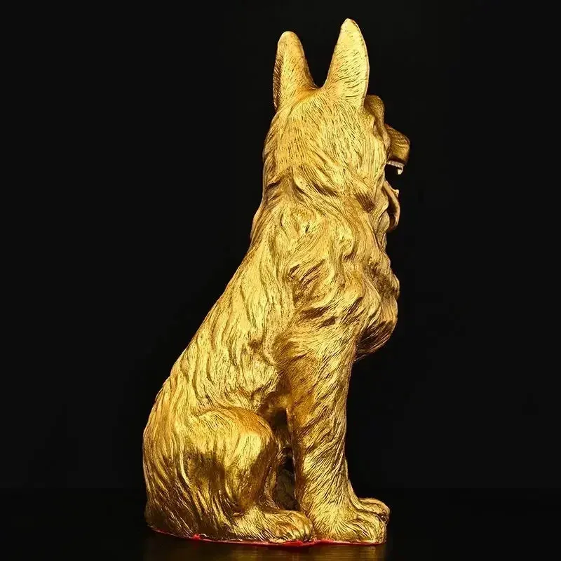 Copper Wolf Dog Wealth Ornament, Animal Figurine for Home Office Desktop Decor, Attracting Luck Gift