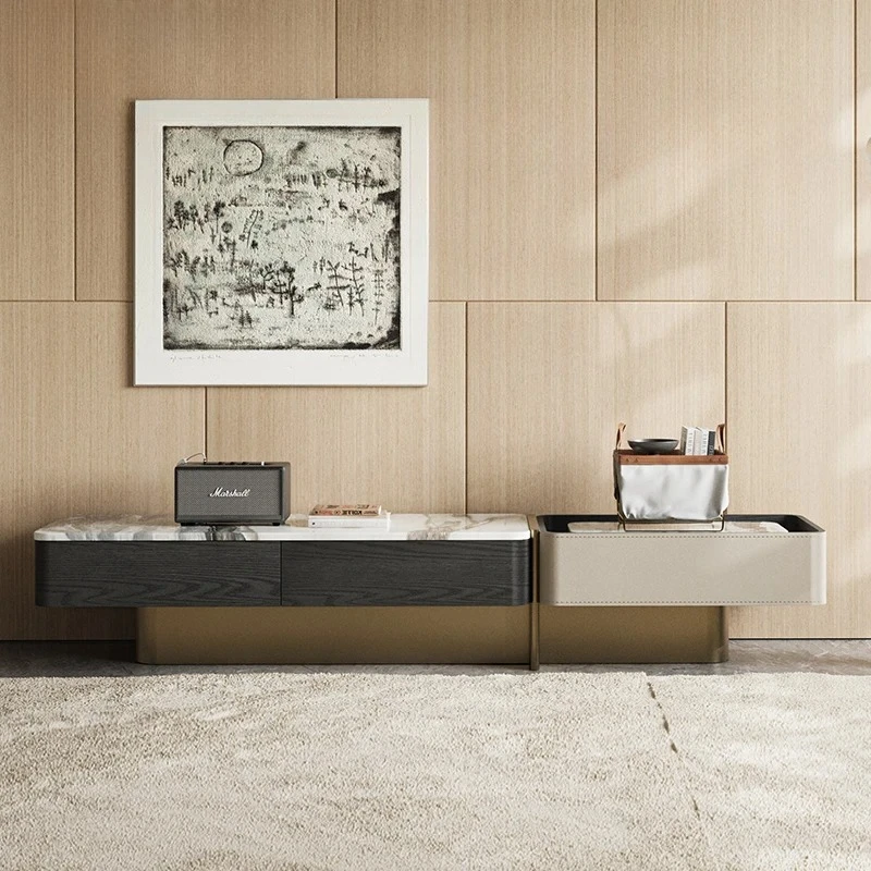 Modern light luxury TV cabinet/natural luxury stone surface/solid wood floor TV cabinet floor cabinet