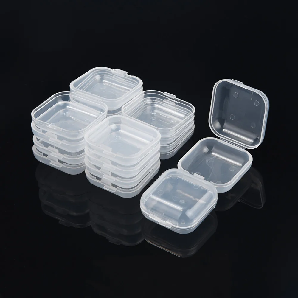 10pcs Portable Clear Flip Top Jewelry Box Mini Plastic Storage Case for Rings Earrings Necklaces Nails and Tiny Accessories