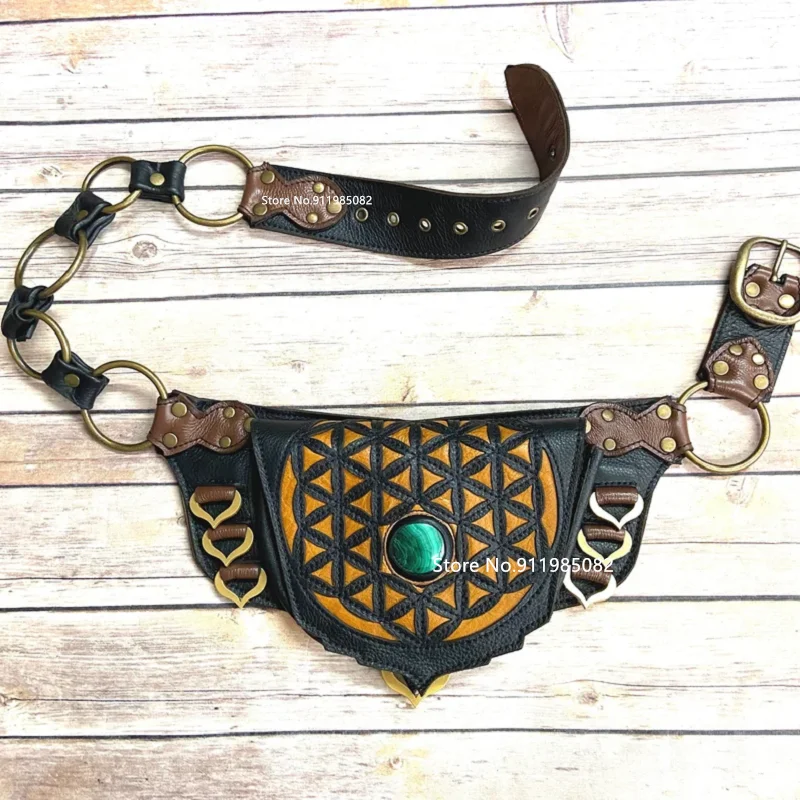 Medieval Steampunk Faux Leather Utility Hip Belt Pocket Viking Women Fanny Pack Travel Waist Bag Cosplay Accessory For Adult