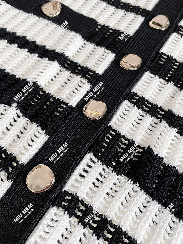 

Ele Summer Striped Knitted Cardigan irt with Doll Collar Commuter Sle Regular Fit ort Sve Chinese Production
