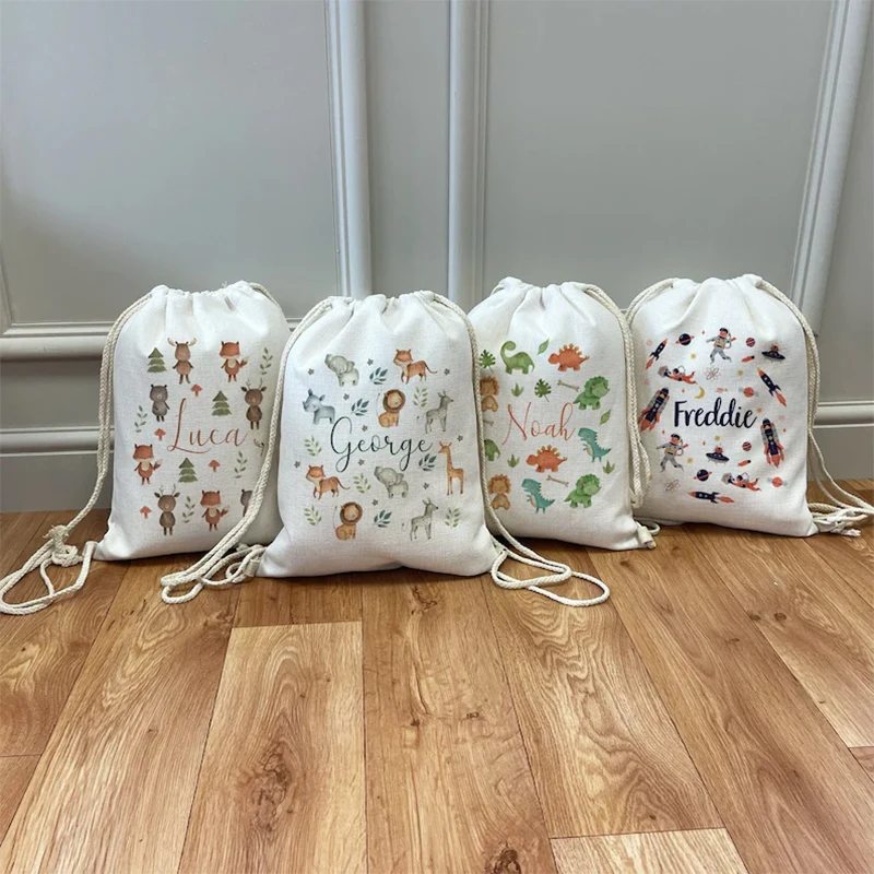 

Personalized Children's Canvas Drawstring Bag Cute Print Custom Name Backpack Suitable For School Swimming Kids Birthday Gift