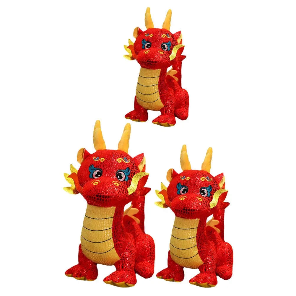 

3Pcs Stuffed Dragon Mascot Soft PP Cotton Decorative Animal for Home New Year Chinese Zodiac Celebration Kids Gift 20Cm 24Cm