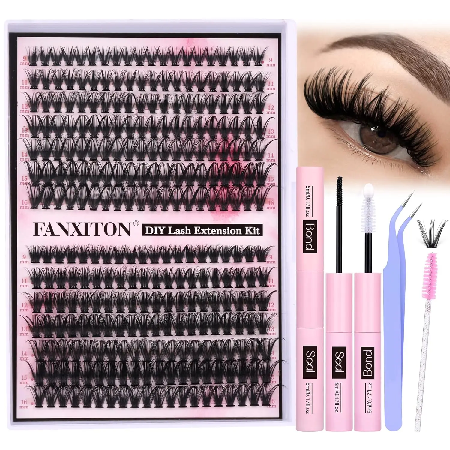 DIY Individual Eyelash Extension Kit, Thick Volume Lash Clusters 40D+50D D Curvature, 280 Pieces Thin Band Cluster Lashes with B