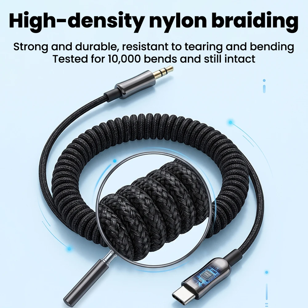 Type C to 3.5mm Jack Zinc Alloy Aux Spring Audio Cable Speaker Headphone Adapter For iPhone 15 16 17 Samsung Type-C Converter