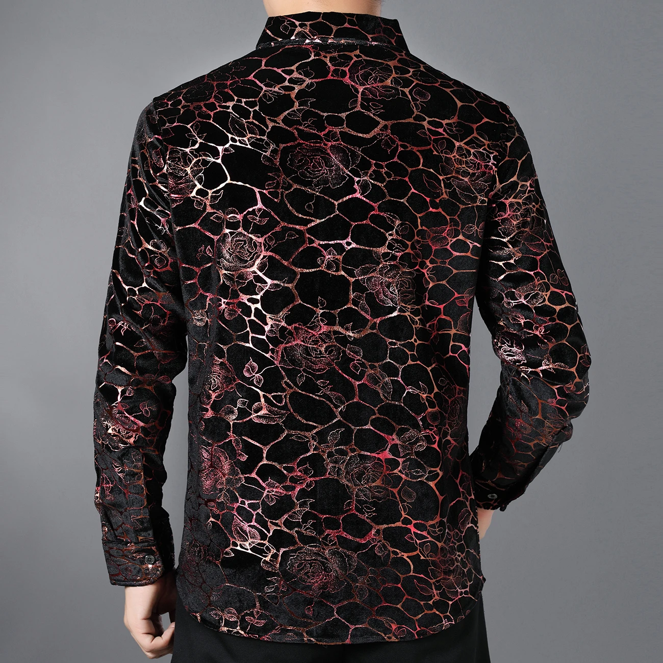 เสื้อ Sablon Bunga สีบรอนซ์สำหรับผู้ชายแขนยาวสบายๆนิ่มหรูหรา Camisas de Hombre ฤดูใบไม้ร่วงคุณภาพสูง