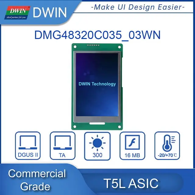 

DWIN 3.5 Inch LCD Display Module 320*480 HMI Commercial Grade Touch Panel Connect Arduino ESP32 STM32 UART TFT DMG48320C035_03W