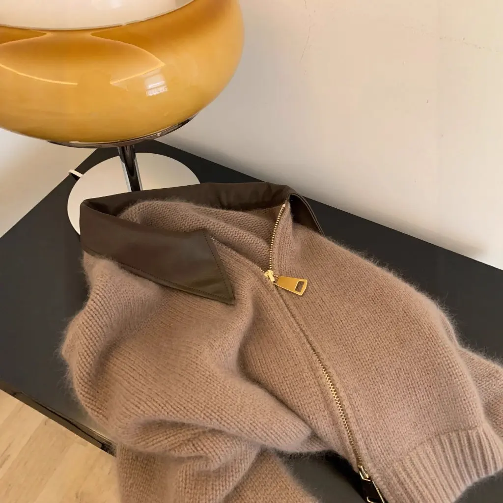 

Women's Knitted Cardigan Sweater Jacket Loose Zipper Top Autumn Winter Outerwear New Popular Style Real Shot