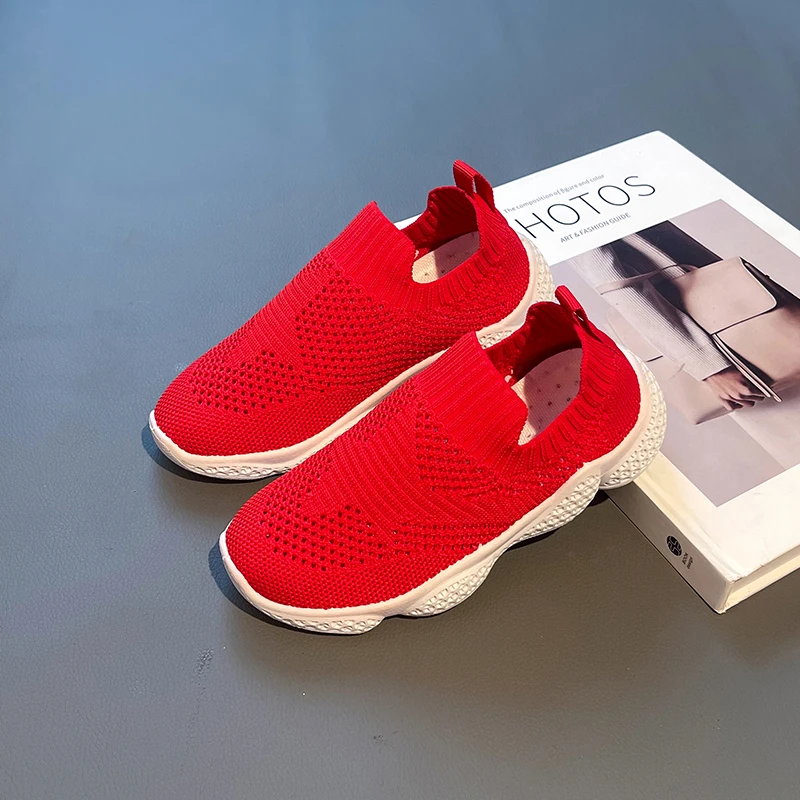 Child Sneakers Solid Color Breathable Spring and Summer Versatile Casual 2023 New Boys and Girls Slip-on Kids Fashion Sock Shoes