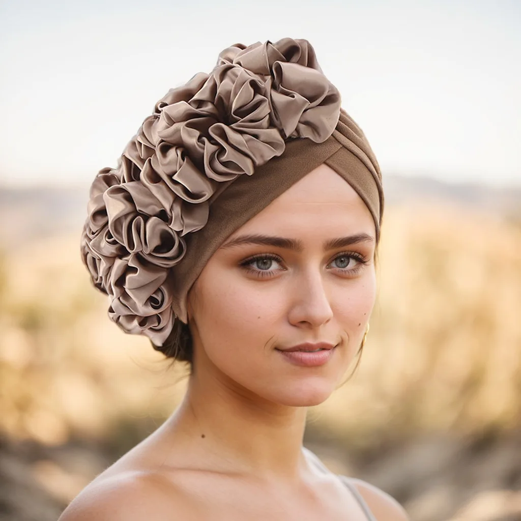 

Тюрбан с большим цветком, женский мусульманский хиджаб, плиссированный платок на голову, шляпа, африканские головные уборы, шапочки, женский повязка на голову, тюрбан Mujer