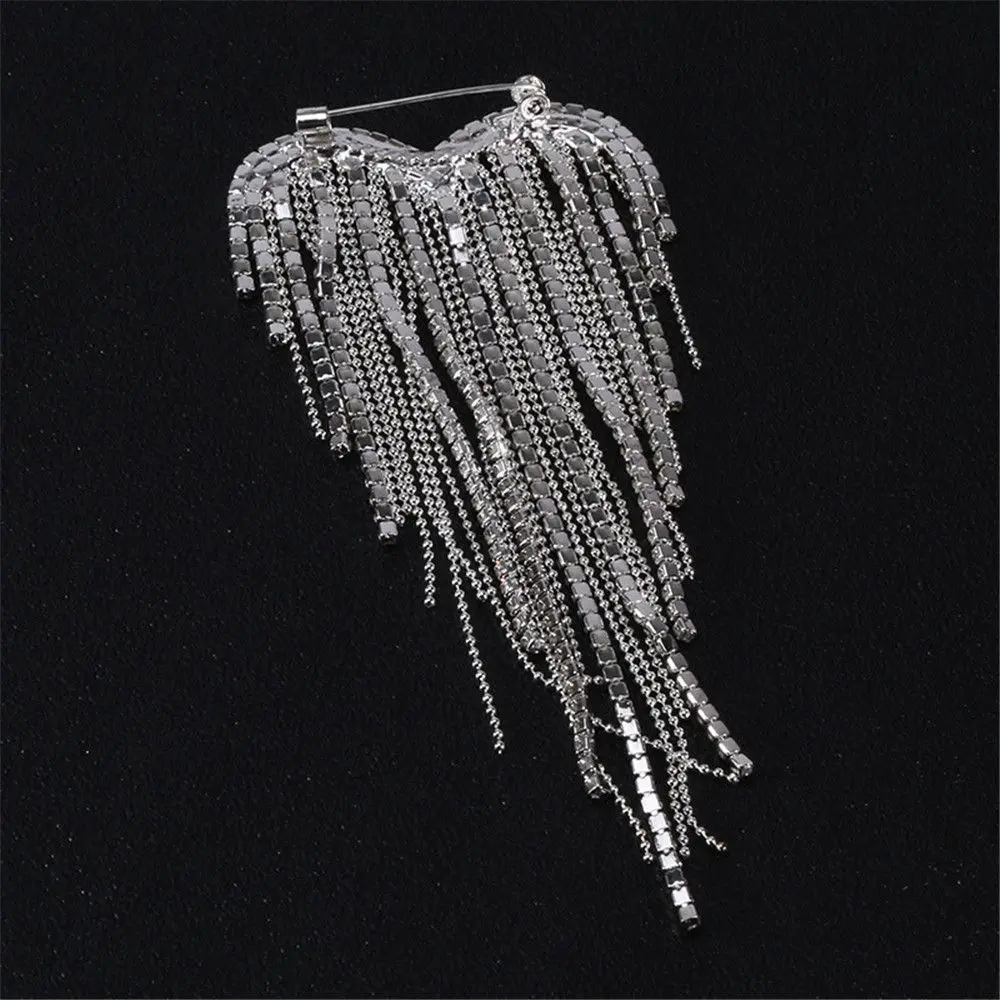 Heart Tassels Brooches for Women Girls Gold Silver Rhinestone Pins Weddings Party Office Brooch Gifts Clothing Accessories