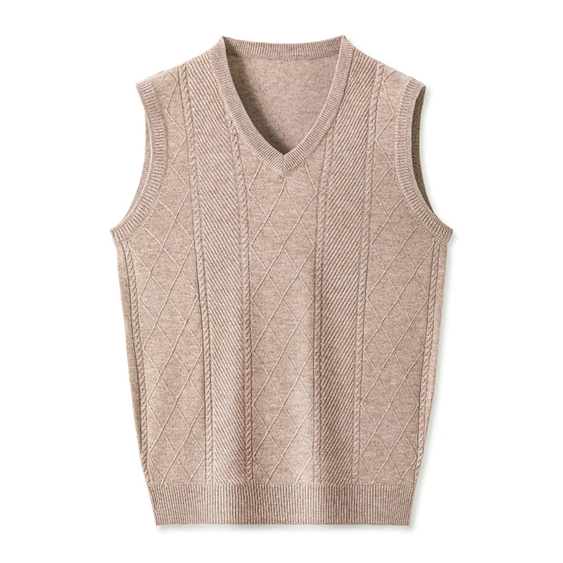 

Мужской шерстяной жилет среднего возраста, жилет, повседневный вязаный свитер без рукавов с v-образным вырезом на плечах для папы осенью и зимой