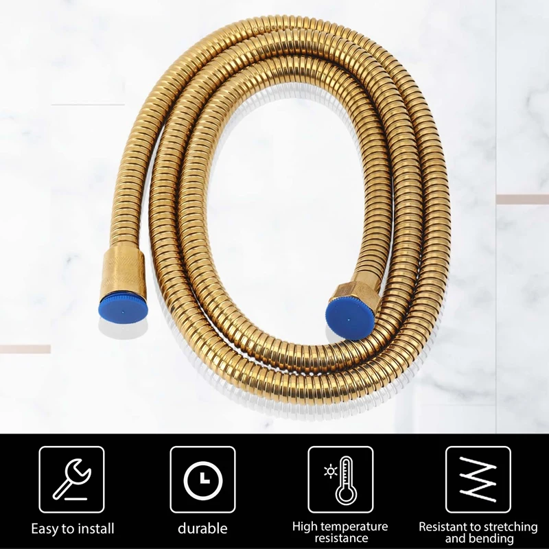 خرطوم رأس دش ذهبي بطول 1.5 متر، أنبوب مياه للحمام من الفولاذ المقاوم للصدأ مرن طويل-A07G