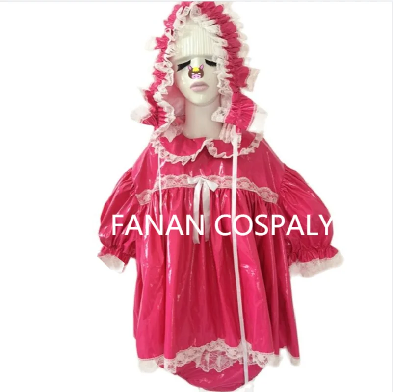 Multicolor Adult Giant Baby Sexy Girl Rose Red Thin PVC Half Skirt Hood Sissy Japanese Maid Gothic Role Playing Lockable