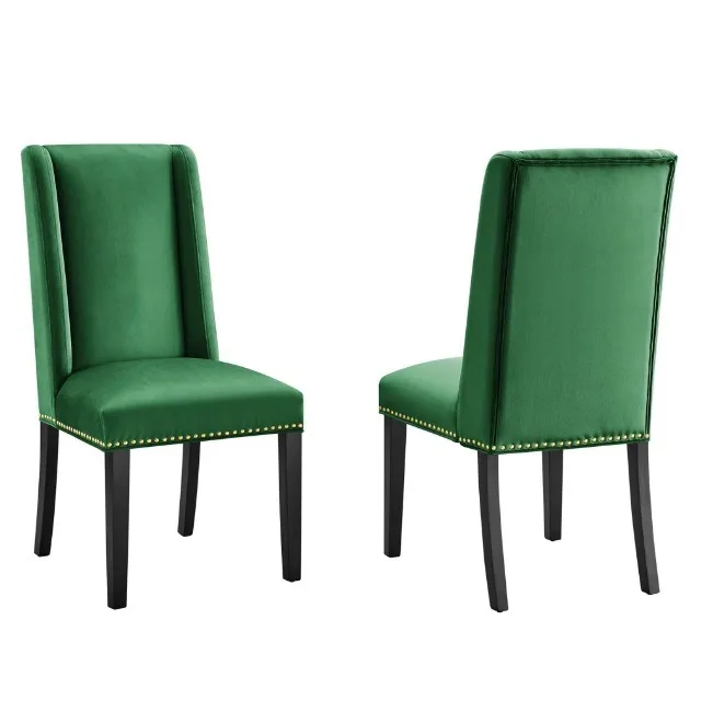 gbModern Upholstered Dining Chair High Back Armless Accent Chair Nailhead Trim Design 100%Solid Wood Frame Metal Legs Apartment#