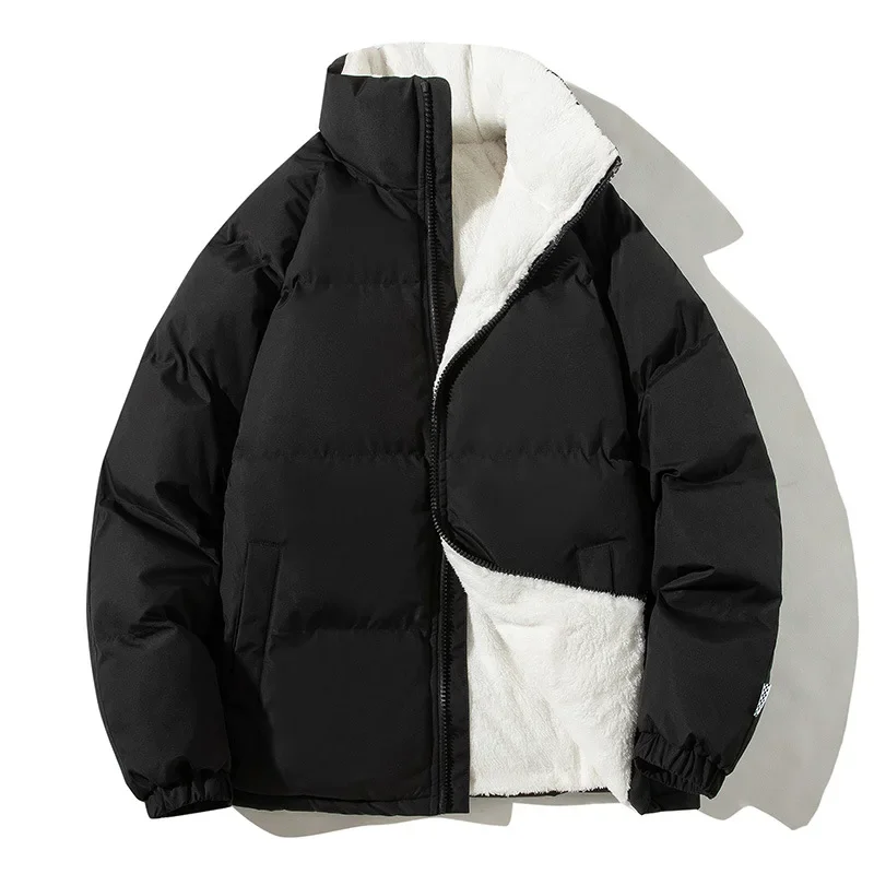 2023 Winter Harajuku Thicken Warm Jacket Men Casual Solid Loose Parkas Male Stand Collar Fleece Puffer Man Coat Outerwear