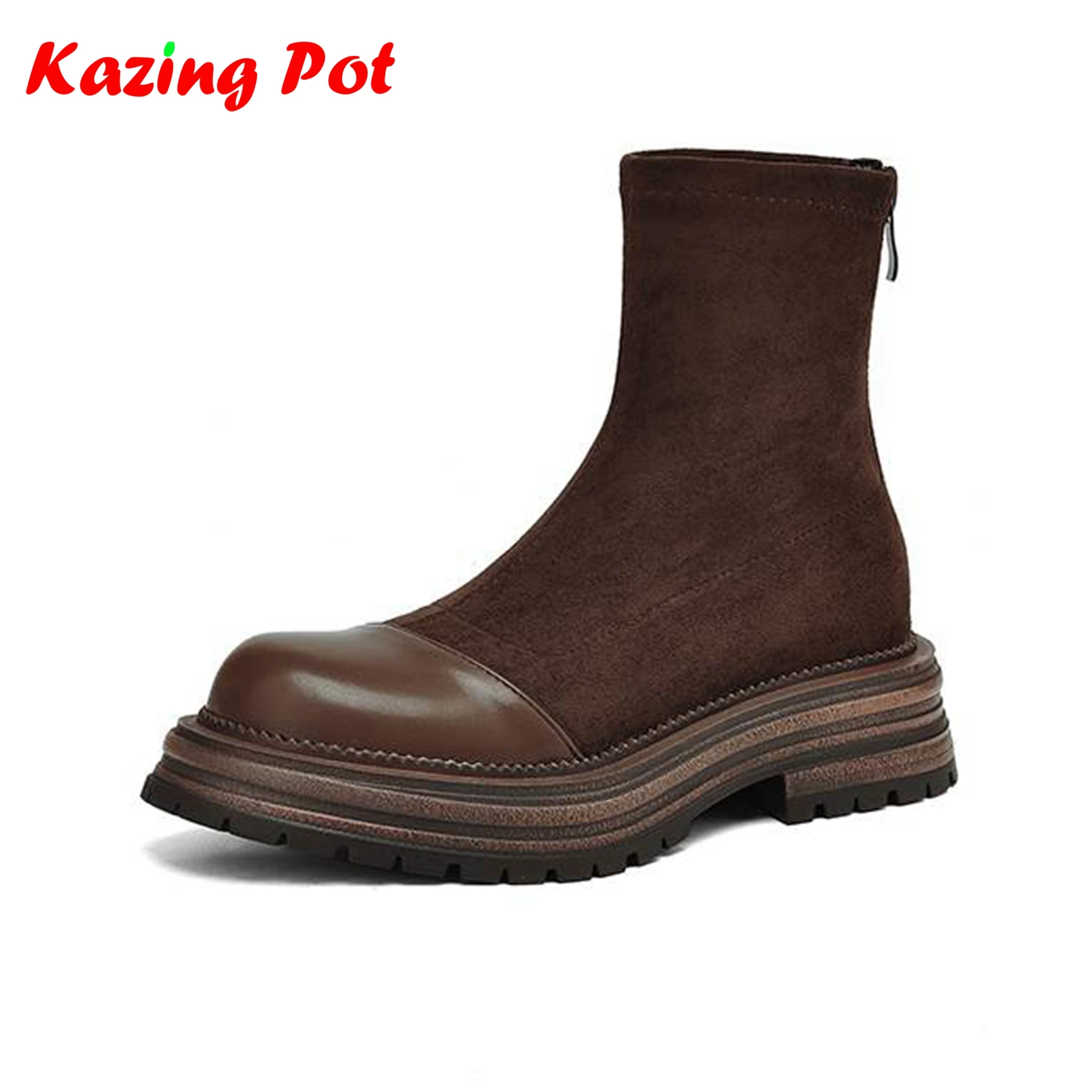 

Krazing Pot, размер 43, современные мотоциклетные ботинки из микрофибры на массивном каблуке на плоской платформе, повседневные зимне-осенние винтажные женские ботильоны