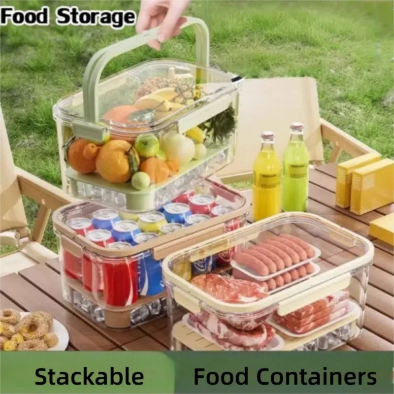 

Outdoor Sealed Food Storage Box Handheld with Lid Food Container Transparent Keeping Fresh Freshing Box Kitchen Supply