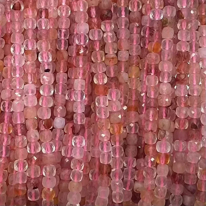 Natural Crystal Red Glue Flower Facted Square Cube 38cm Loose Beads for Jewerly Making Design Fashion Stone DIY Necklace or Gift