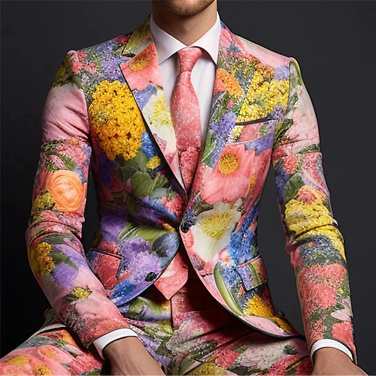 2024 fashion new men\'s leisure suit boutique business wedding host Slim suit flower jacket