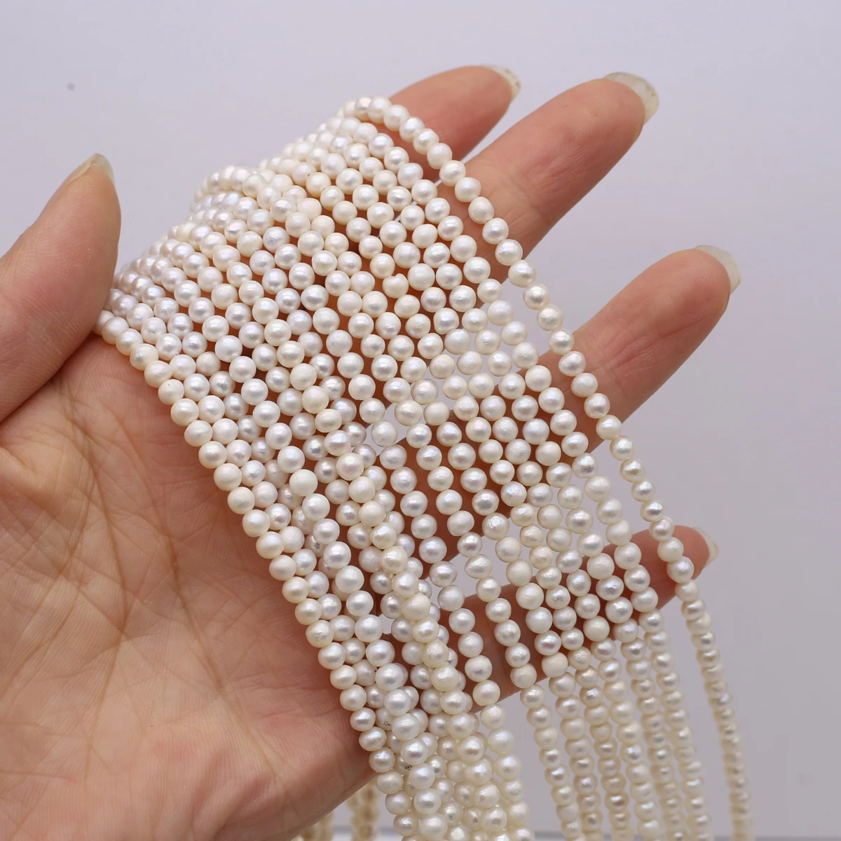 

1string 3-4mm Natural Freshwater Pearl Round White Beads Charms for DIY Bracelets Necklace Jewelry Making Accessories Gifts