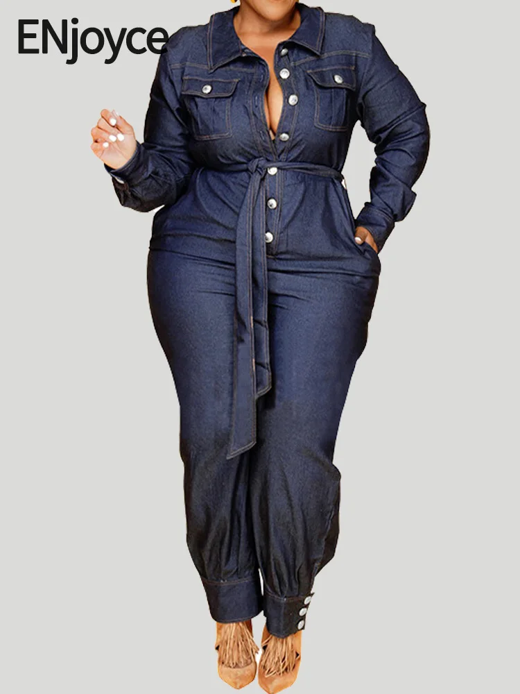 Combinaison en jean avec ceinture pour femme, jean adt, salopette décontractée, tenue de barboteuse, style coréen, mode printemps et automne, grande taille, 2024 combinaison femme grande taille