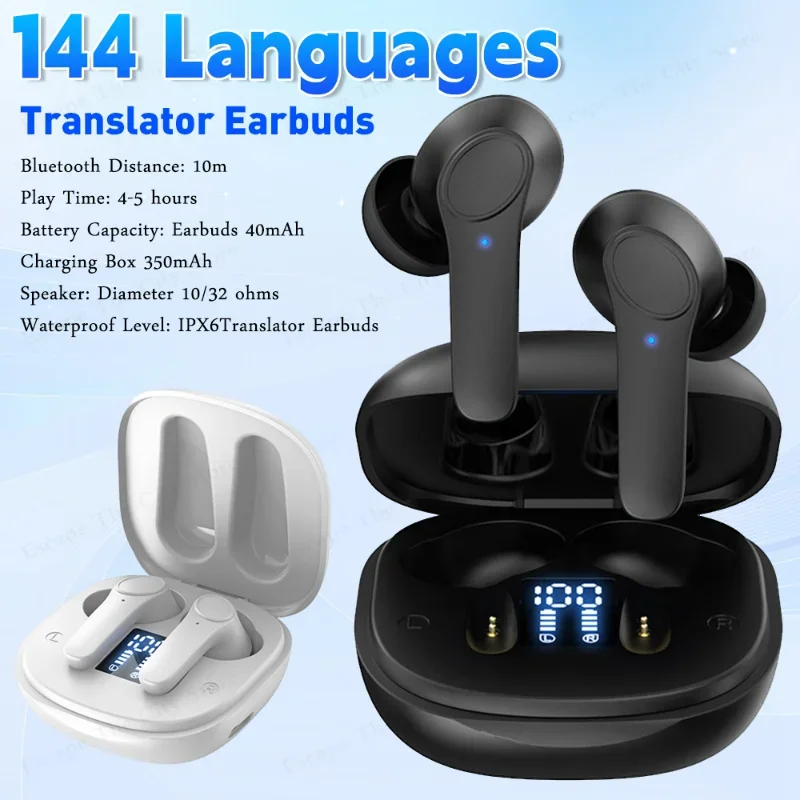 Cuffie per traduzione B11 Auricolari Bluetooth in tempo reale Traduttore 144 lingue Auricolari per interpretazione aziendale simultanea