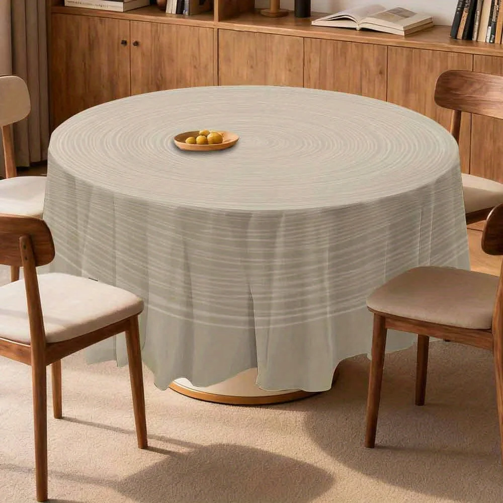One round tablecloth with a circular wood grain pattern, made of polyester fiber.