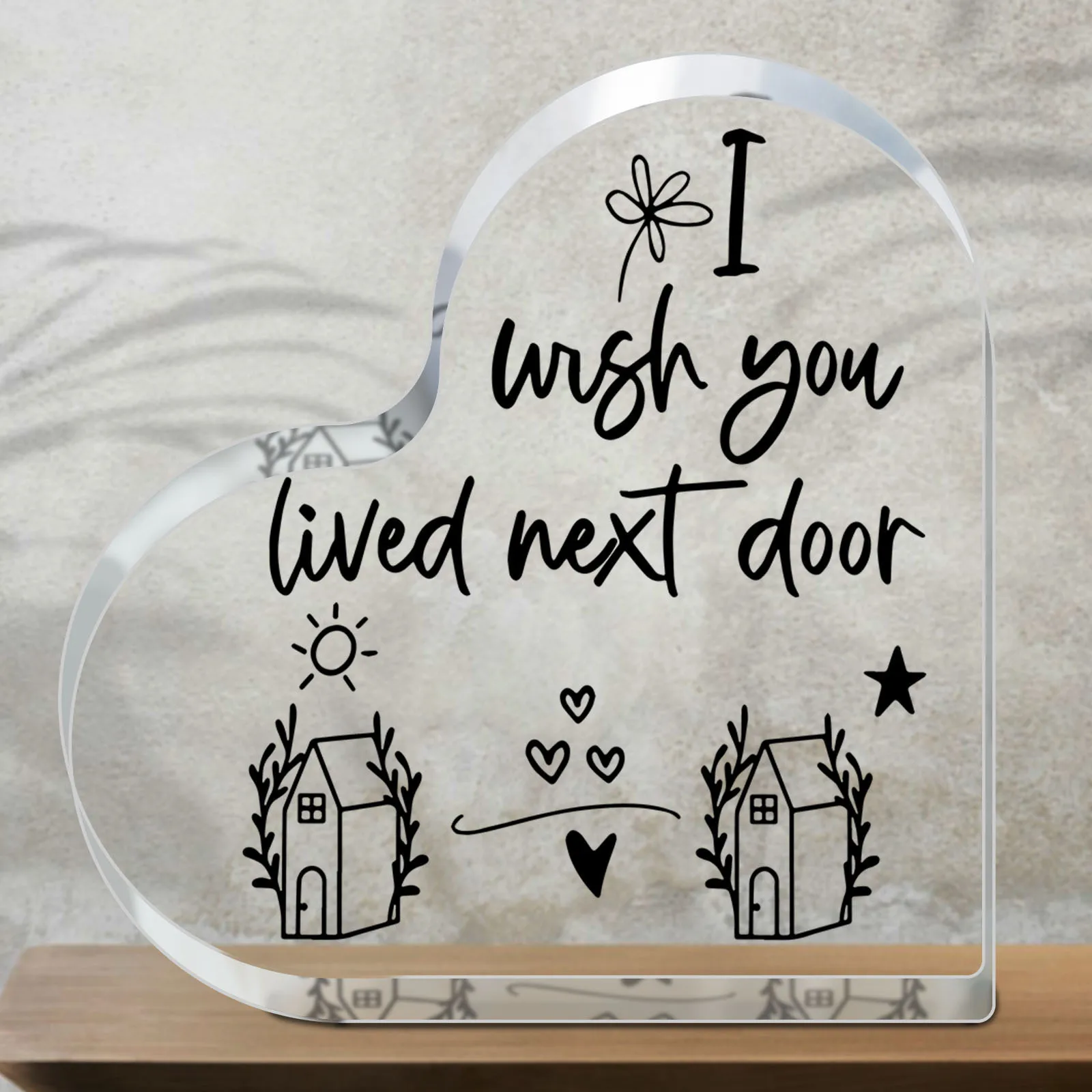 2D Clear Acrylic Heart Plaque - Friendship Gift for Neighbors Friends Sisters Home Decor Christmas Birthday Present