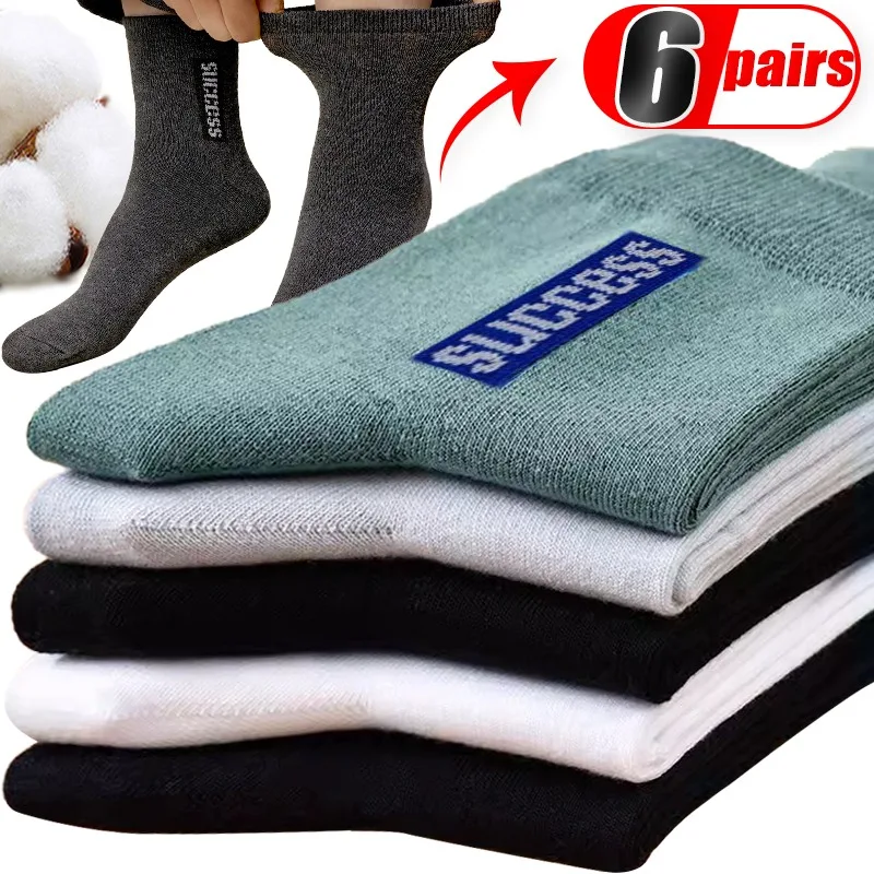 Winter Wear Resistant Cotton Sock Men Sweat Absorbing Soft Polyester Middle Tube Sports Socks Man Daily Breathable Thick Hosiery