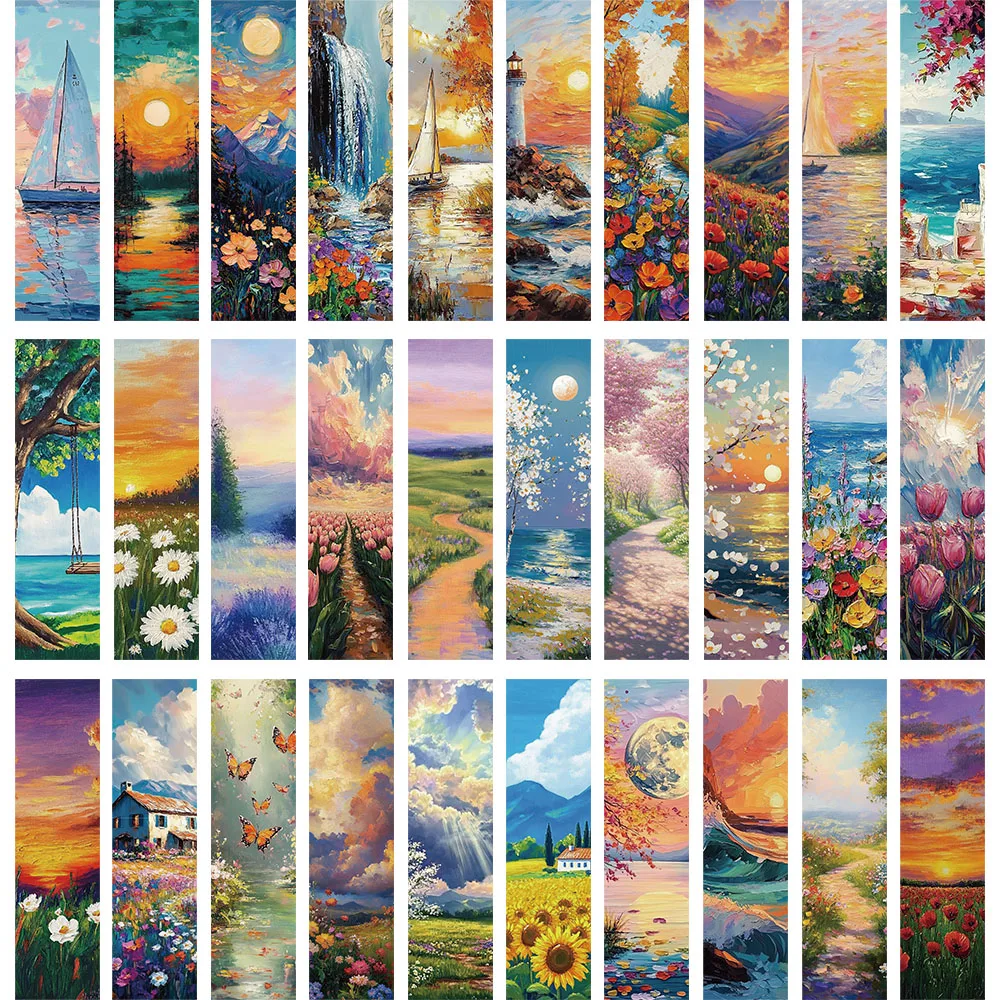30PCS Creative Romantic Oil Painting Bookmark Decoration Student Books Page Labeling Gifts Personalized Decoration Bookmarks